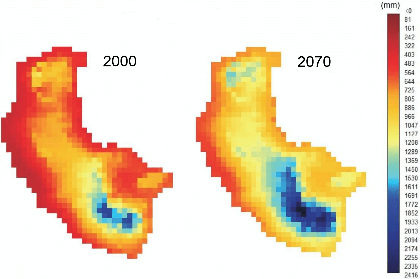 Annual mean precipitation change 2000-2030